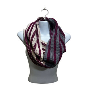 Verloop Boho Infinity Knit Scarf 12x35 Striped Indie Casual Acrylic Pink Gray
